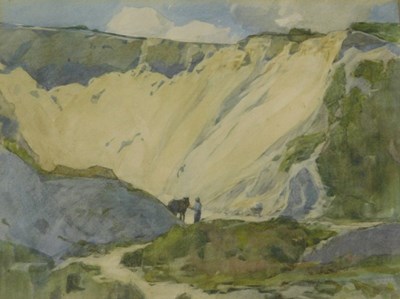 Lot 127 - 20thC School. Figure with horse in mountain...