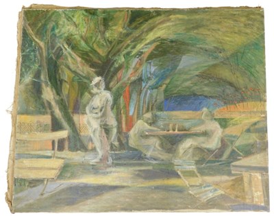 Lot 145 - 20thC School. Figures in garden scene, oil on...