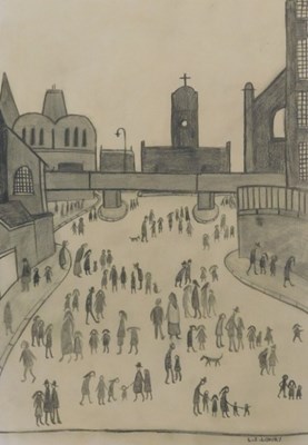 Lot 152 - Street scene with Viaduct, pencil drawing,...