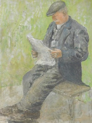 Lot 736 - Ursula Edgcumbe (1900-1985). Old man reading,...