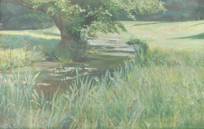 Lot 182 - C Wood (20thC). River scene, oil on canvas,...