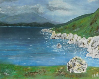 Lot 725 - L A H (20thC). Coastal view, oil, initialled,...