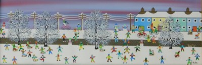 Lot 717 - Gordon Barker (20thC). Playing in the snow,...