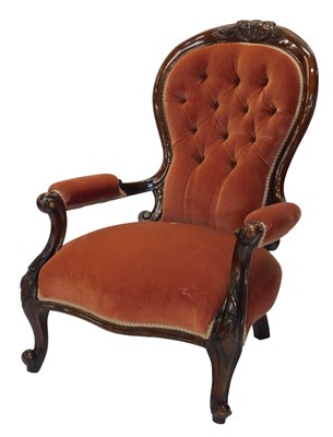 Lot 30 - A Victorian walnut show frame open armchair,...