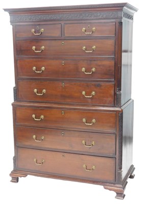 Lot 32 - A George III mahogany chest on chest, the top...