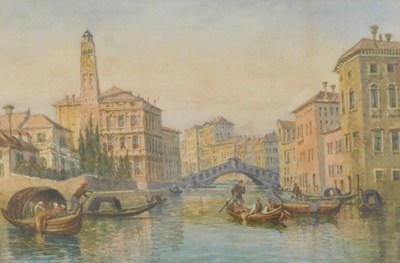 Lot 116 - F A Hull. Venice canal scene, watercolour,...