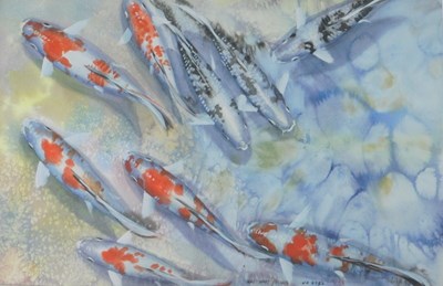 Lot 229 - Hai Stinet Yeung (b.1936). Carp, watercolour,...