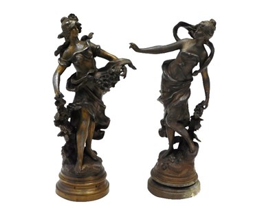 Lot 105 - A pair of early 20thC Moreau spelter figures...
