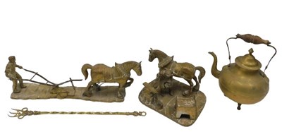 Lot 123 - Various brassware, heavy horse figure...