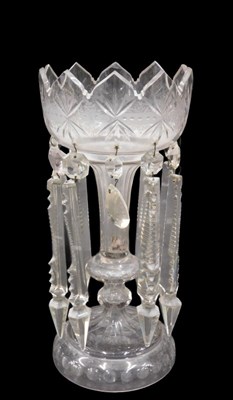 Lot 128 - A late Victorian clear glass lustre, with...