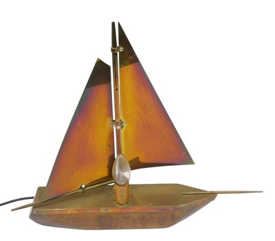 Lot 226 - An oak and brass 1950s sail boat table lamp,...