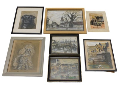Lot 184 - Various pictures, DTMD pastel dog, 21cm x 16cm,...