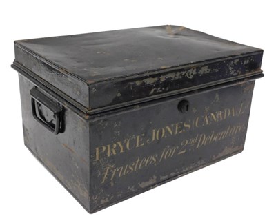 Lot 194 - A 19thC deeds box, marked Pryce Jones (Canada)...
