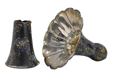 Lot 239 - An enamel and white metal stem vase, with...