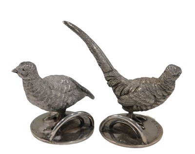 Lot 271 - Two George V silver menu holders, pheasant and...