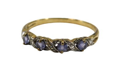 Lot 321 - A 9ct gold amethyst and diamond half hoop...