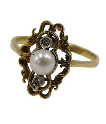 Lot 72 - A pearl and diamond dress ring, the central...