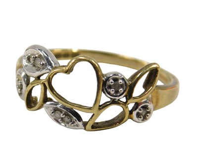 Lot 74 - A 9ct gold dress ring, with heart and leaf...