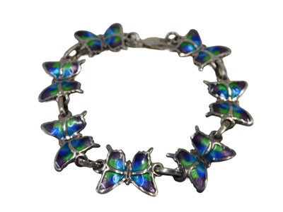 Lot 85 - A Mexican butterfly bracelet, formed as seven...