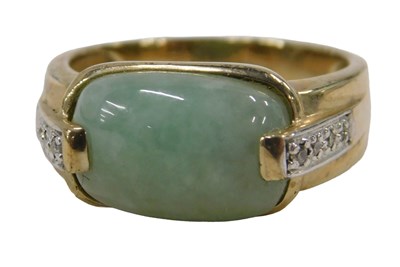 Lot 63 - A 9ct gold jade and diamond dress ring, the...