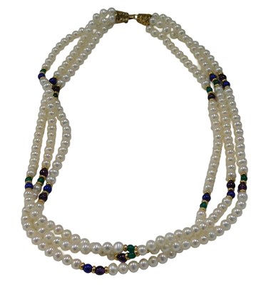 Lot 349 - A three row cultured pearl necklace, with...