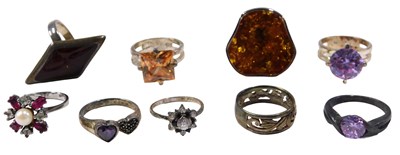 Lot 358 - Nine silver dress rings, mainly stone set, to...