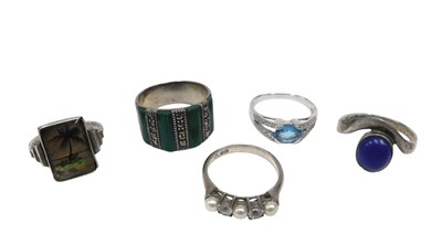 Lot 360 - Five silver and other dress rings, to include...