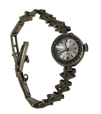 Lot 361 - A marcasite ladies cocktail watch, the fan...
