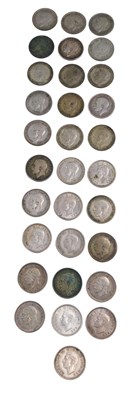 Lot 437 - Various coins, pre 1946 threepenny bits,...