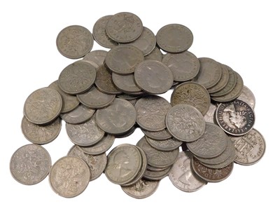 Lot 334 - Coins, various pre-decimal coins, six pences,...