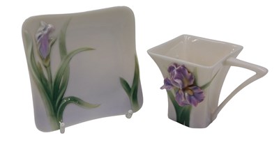 Lot 509 - A Franz porcelain Iris Demi Tasse cup, 7cm...