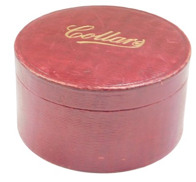 Lot 414 - An early 20thC red leather collar box, with...