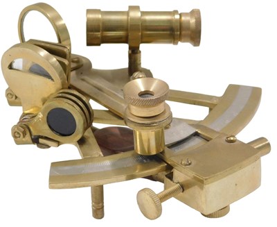 Lot 426 - A 20thC brass sextant, of small proportion,...