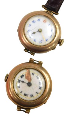 Lot 379 - Two 9ct gold cased wristwatch heads, one on...