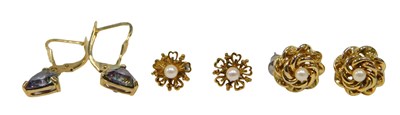 Lot 381 - Three pairs of earrings, comprising a pair of...