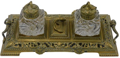 Lot 544 - A 20thC rococo design brass ink stand, with...