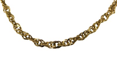 Lot 684 - A fancy link neck chain, yellow metal stamped...