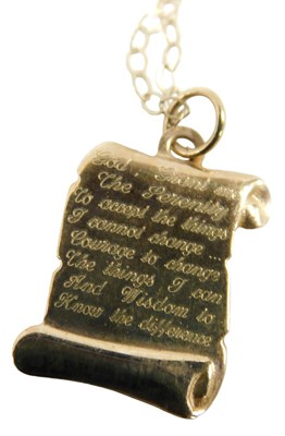 Lot 687 - A fine link neck chain and pendant, the scroll...