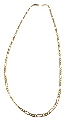 Lot 663 - A figaro link neck chain, yellow metal stamped...