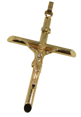 Lot 675 - A 9ct gold crucifix pendant, Jesus on the...