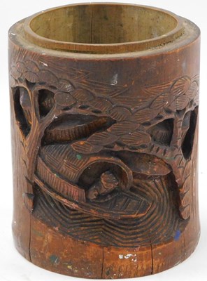 Lot 561 - A 19thC Chinese bamboo brush pot, of small...