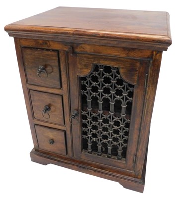 Lot 815 - A hardwood side cabinet, with mesh fronted...