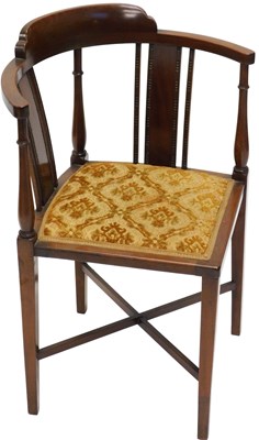 Lot 819 - An Edwardian mahogany corner chair, with...