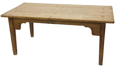 Lot 824 - A 19thC pine kitchen table, the slatted top on...