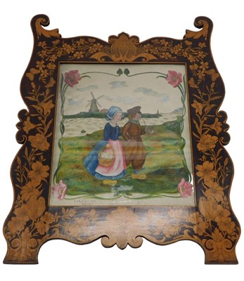 Lot 840 - An early 20thC pokerwork frame, profusely...