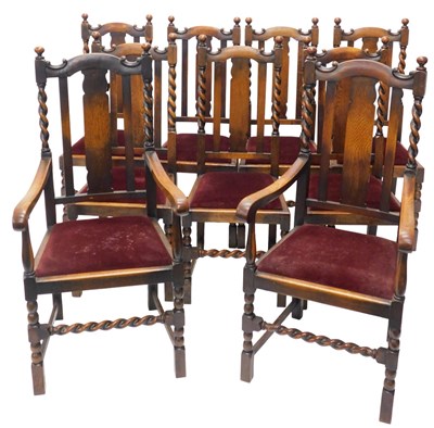 Lot 851 - A set of nine (7+2) Edwardian oak dining...