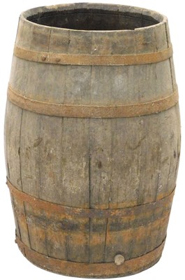 Lot 852 - A 19thC coopered barrel, with metal...