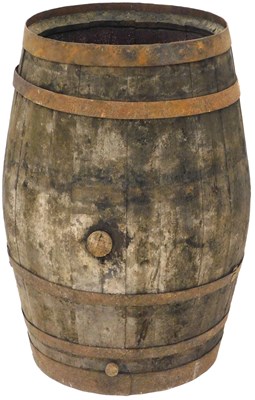 Lot 853 - A 19thC coopered barrel, with metal banding,...