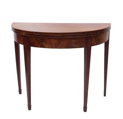 Lot 857 - A 19thC mahogany D end card table, on square...