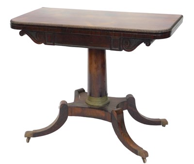 Lot 1060 - A Regency rosewood fold over card table, the D...